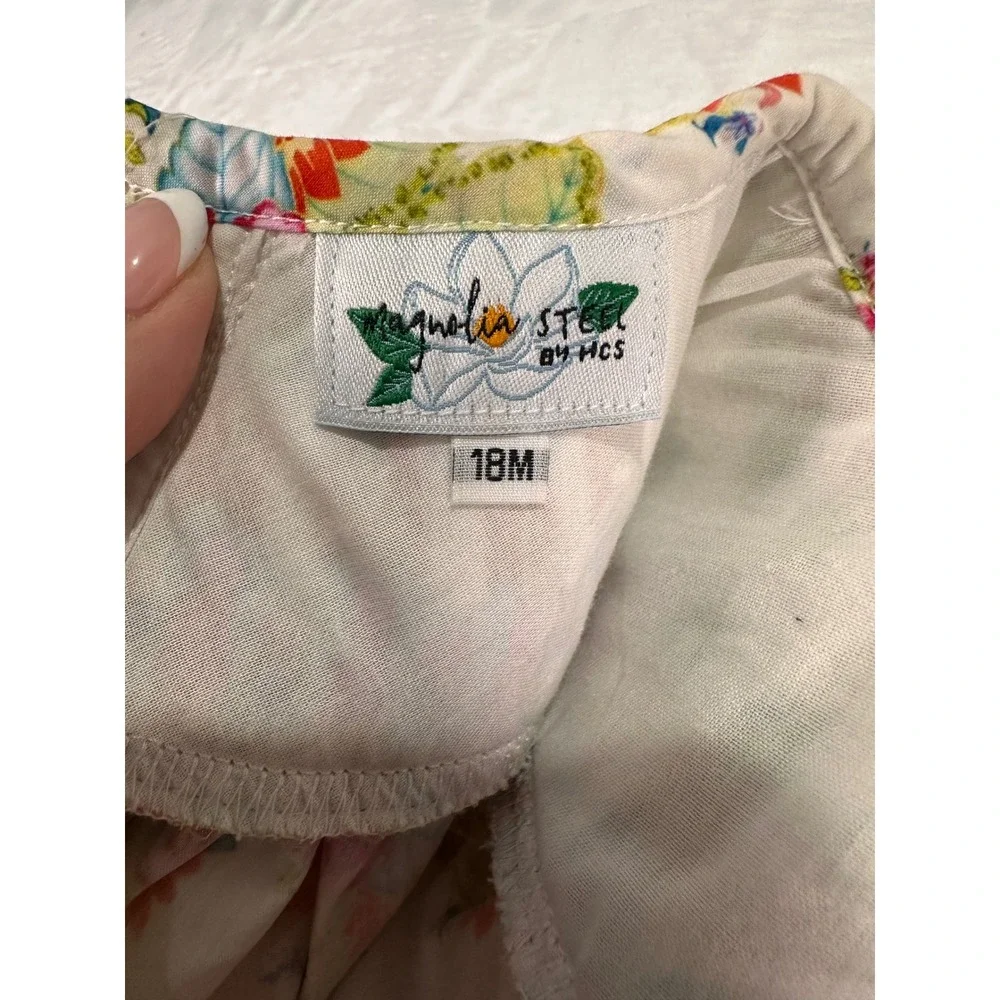 Magnolia Steel Smocked Floral Bubble Romper 18M White Pink Long Sleeve Baby Girl